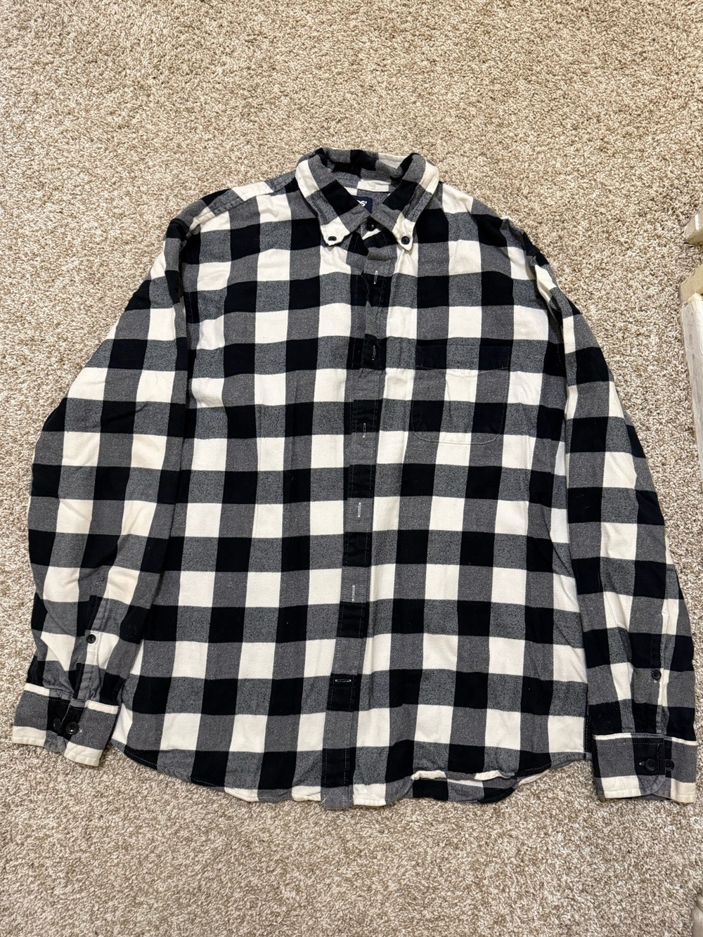 Lands' End Black and White Check Flannel